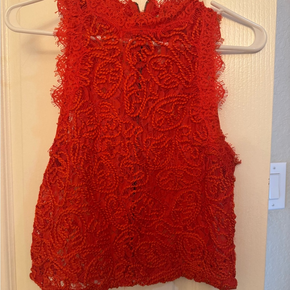 Zara Vibrant Red Lace Tank Top